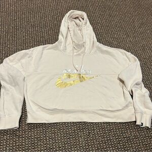 Nike Cream and Gold Oversized Crop Hoodie